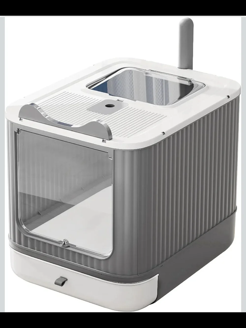Covered Cat Litter Box Enclosure w/ Lid Drawer Scoop Top Exit White Gray